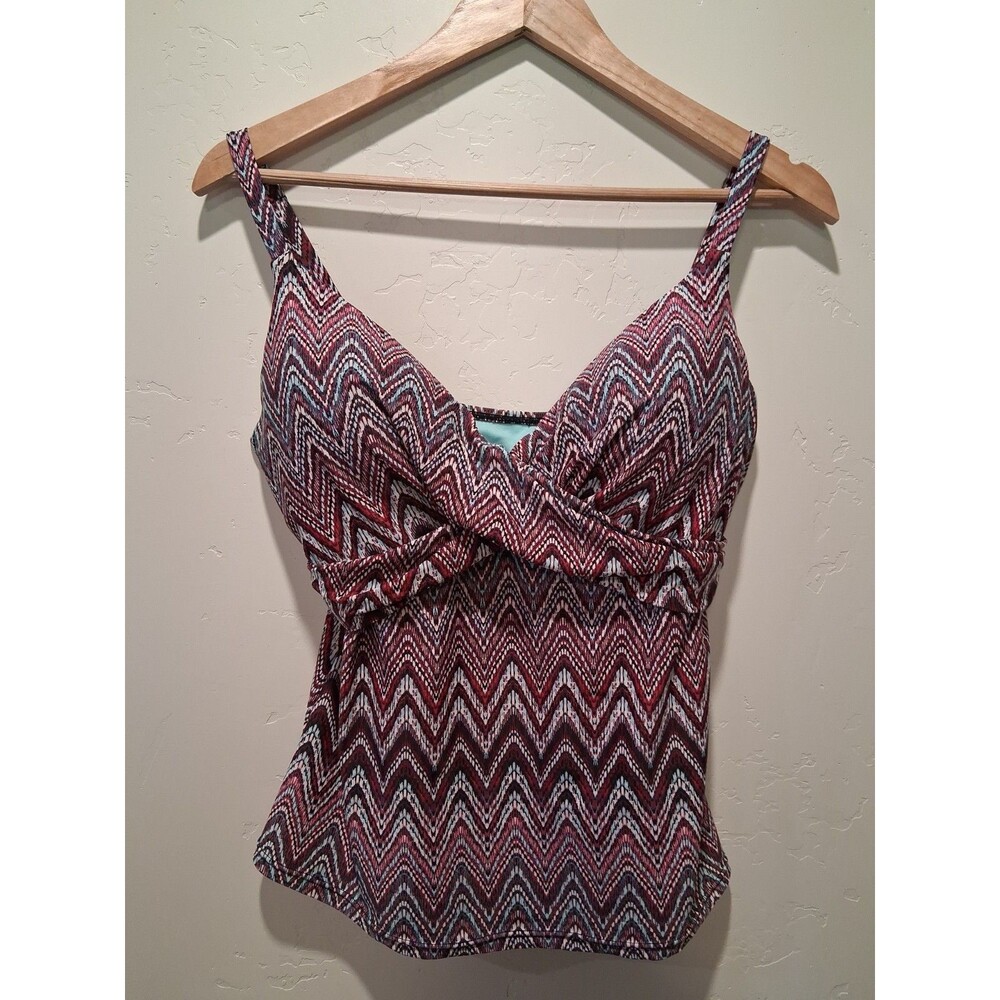 ISLAND ESCAPE Womens Size 10 Tankini Top Multi-Color Zigzag Padded Nylon Spandex